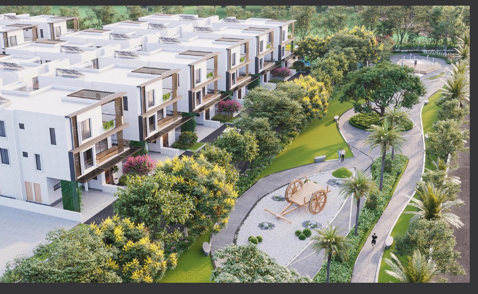 Aerial view of Brundavan Royale villas and landscaped community spaces