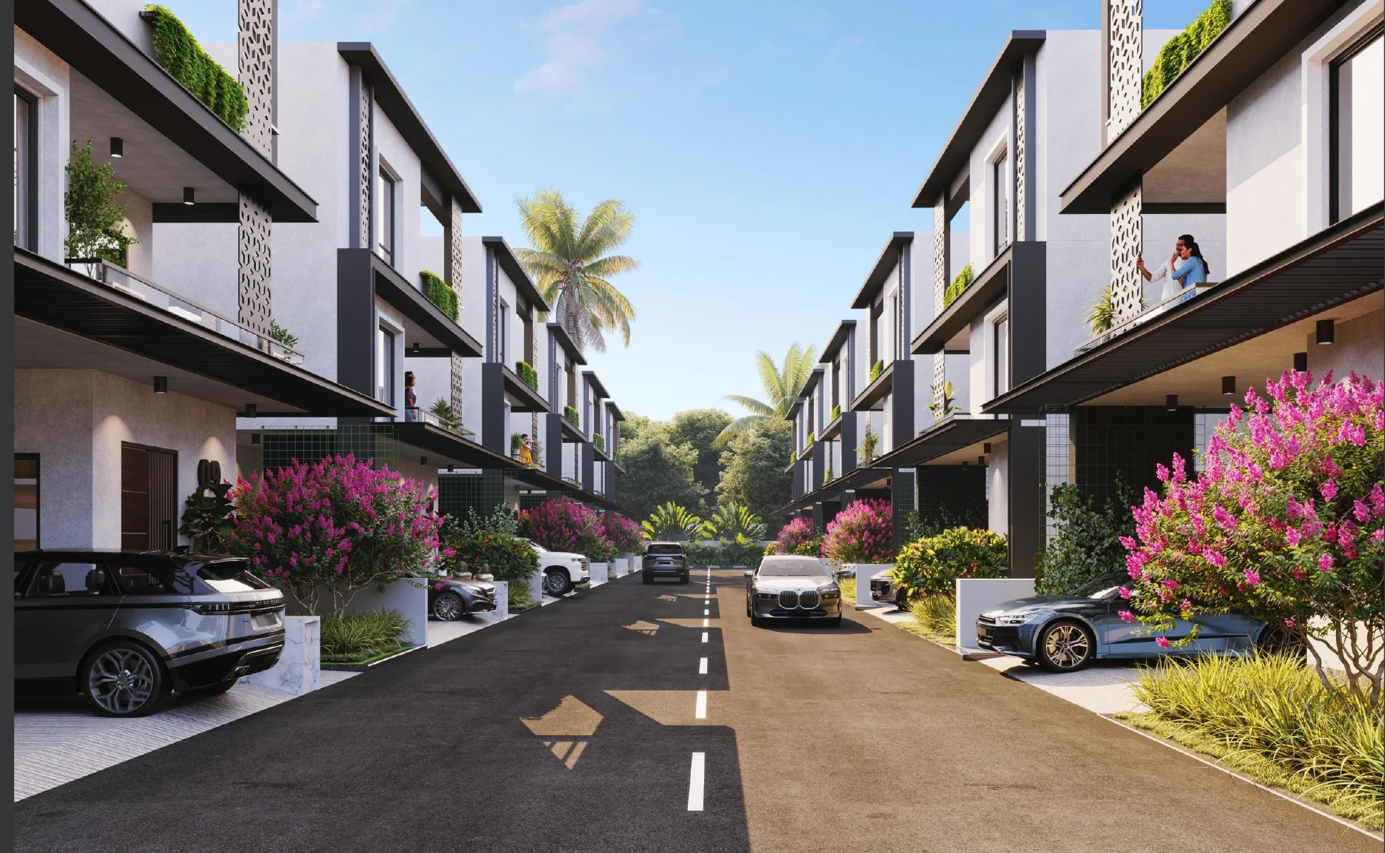Landscaped internal street with contemporary Brundavan Royale villas